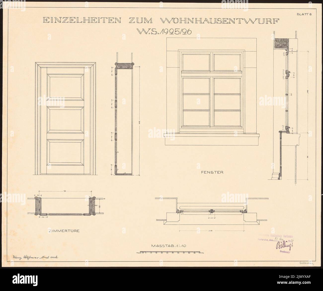 Böhmer Franz (1907-1943), immeuble résidentiel (1925-1925): Fenêtre et porte, 1:10. Encre sur carton, 49,3 x 59,3 cm (y compris les bords de numérisation) Banque D'Images