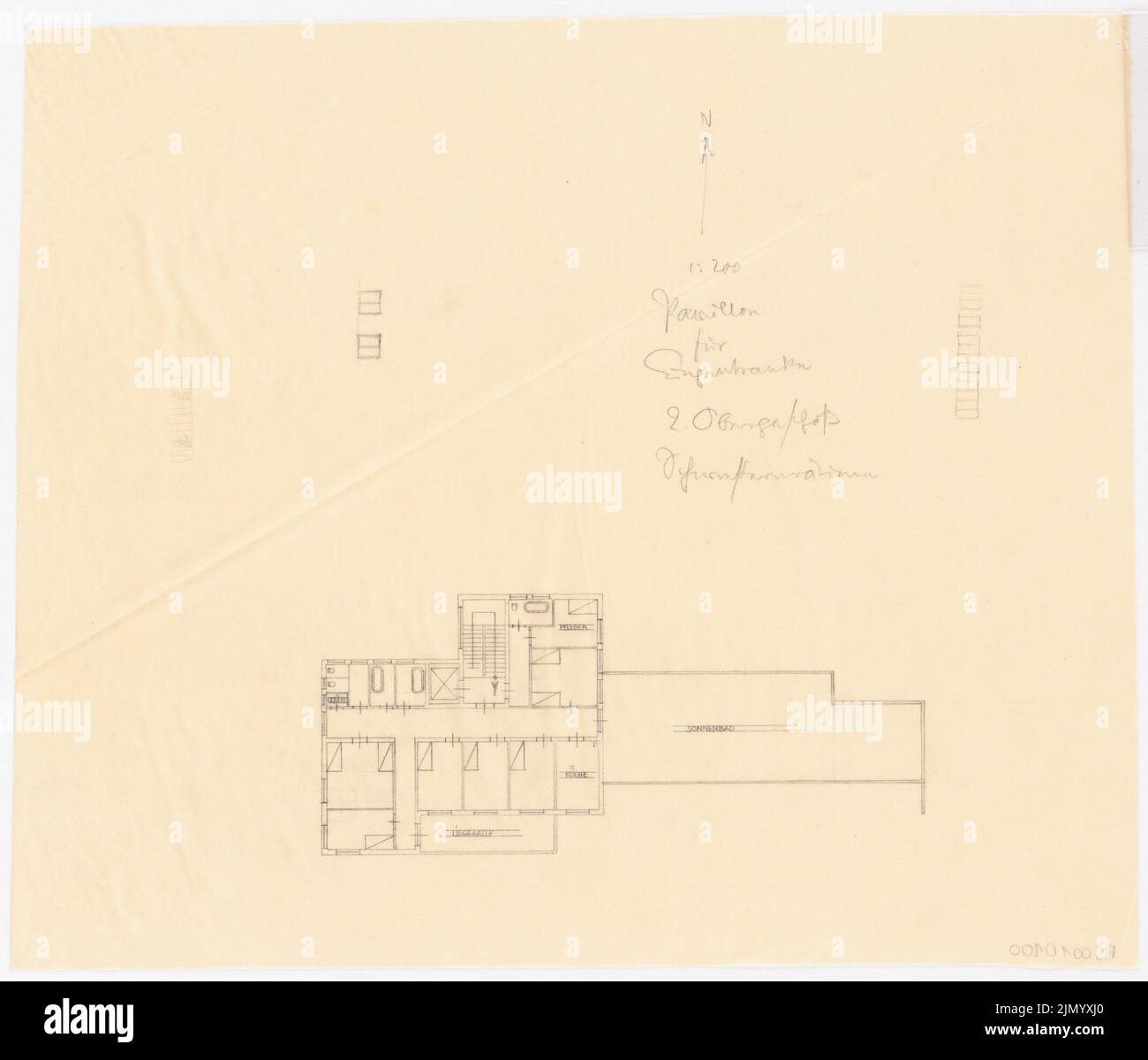 Böhmer Franz (1907-1943), hôpital (1925-1925): Pavillon pour les patients pulmonaires: Plan d'étage 2nd étage 1: 200. Crayon sur transparent, 33,8 x 39,5 cm (y compris les bords de numérisation) Banque D'Images