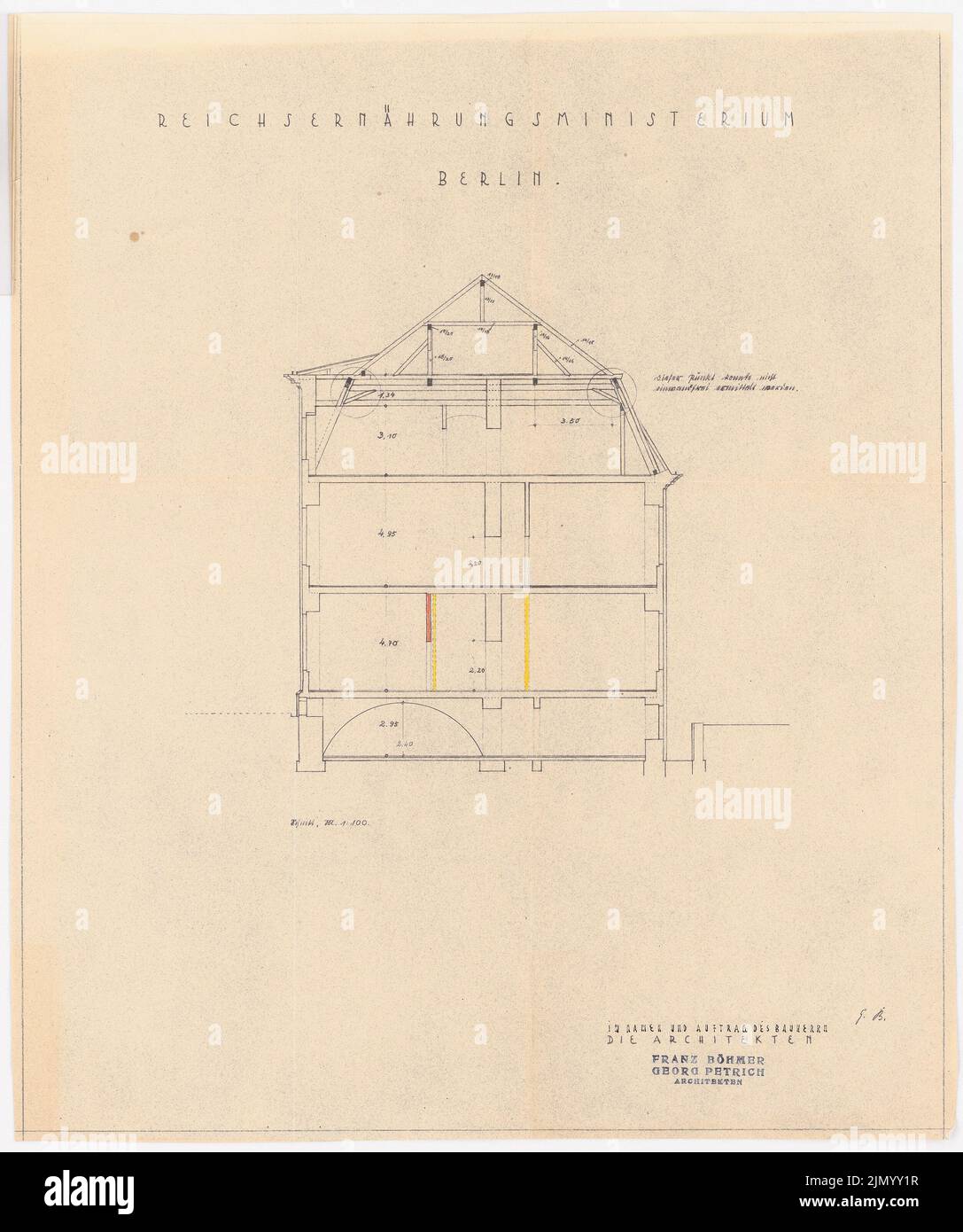 Böhmer Franz (1907-1943), Reich Ministère de la nutrition et de l'agriculture à Berlin-Mitte (1938-1938): Conversion: Moyenne 1: 100. Crayon de couleur sur une cassure du papier, 51,3 x 43 cm (y compris les bords de numérisation) Banque D'Images