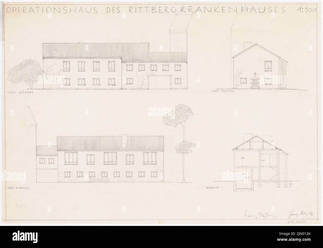 Böhmer Franz (1907-1943), comtesse Rittberg Hospital de Berlin-Lichterfelde (1934-1934): Opération House: Vues, moyenne 1: 100. Crayon sur transparent, 47,2 x 67,3 cm (y compris les bords de numérisation) Banque D'Images