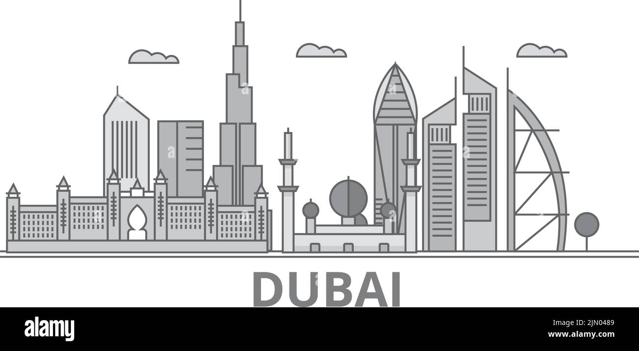 Emirats Arabes Unis, Dubai City Skyline illustration vectorielle isolée, icônes Illustration de Vecteur