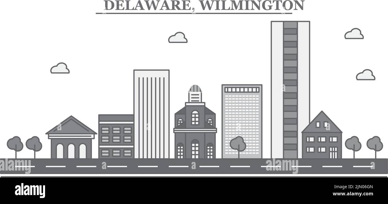 États-Unis, Wilmington ville Skyline illustration vectorielle isolée, icônes Illustration de Vecteur
