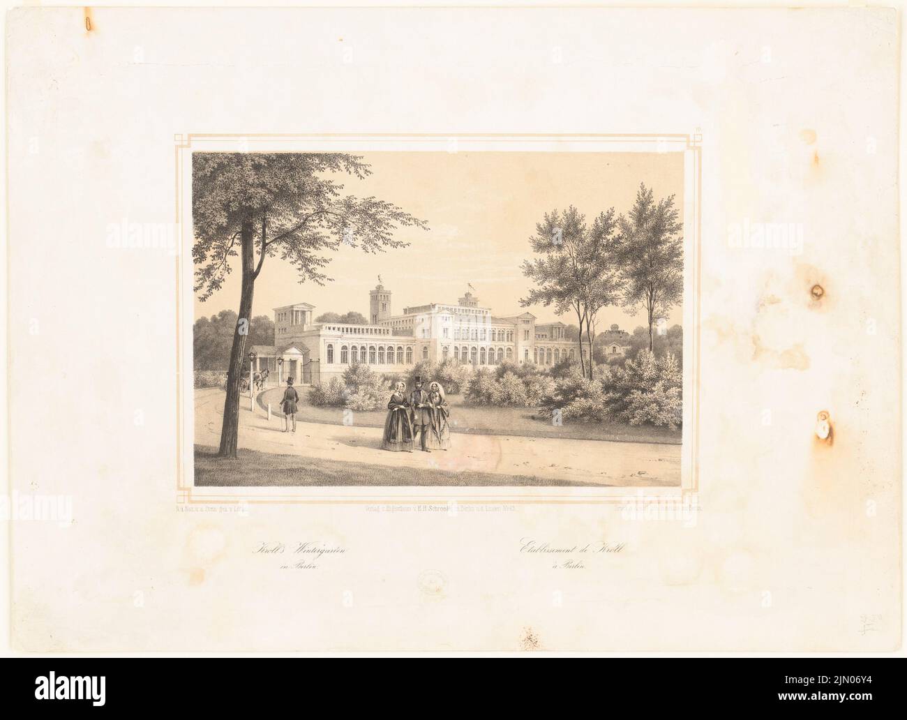 Persius Ludwig (1803-1845), Kroll-Oper, Berlin (env 1850): Vue de l'opéra de Kroll à Berlin-Tiergarten. Pression sur le papier, 29,6 x 40,8 cm (y compris les bords de balayage) Persius Ludwig (1803-1845): Kroll'sche Etablissement, Berlin Banque D'Images