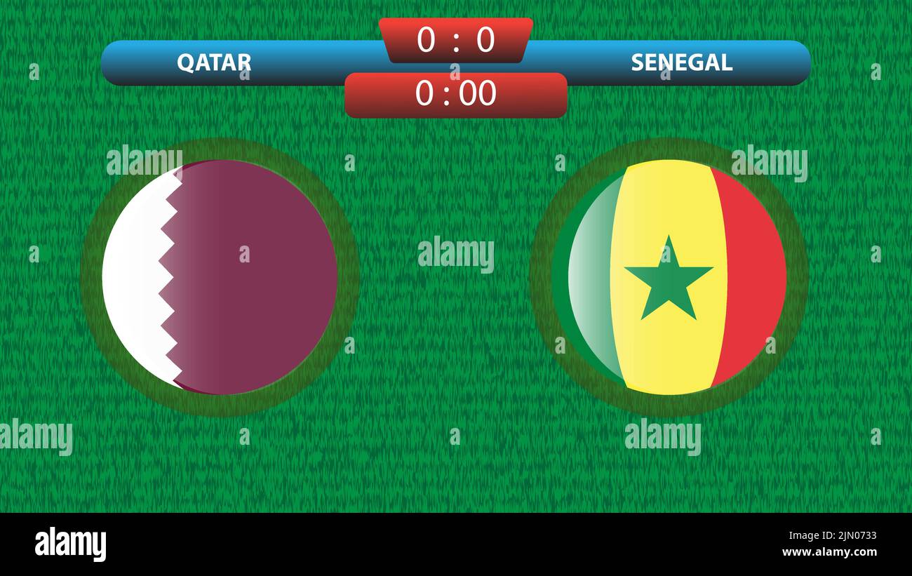 Modèle de tableau de bord Qatar contre Sénégal pour le tournoi de football 2022 au Qatar. Regrouper Une correspondance. Illustration vectorielle. Modèle sport. Illustration de Vecteur
