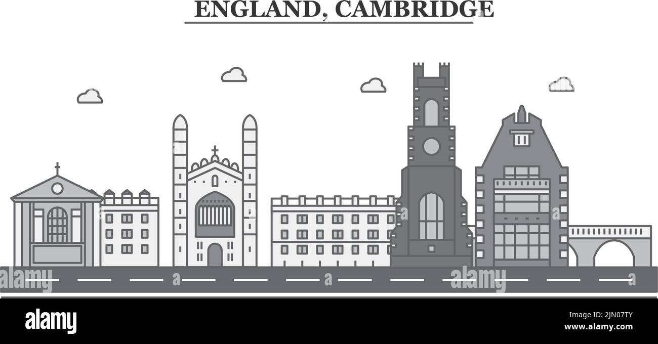 Royaume-Uni, Cambridge ville Skyline illustration vectorielle isolée, icônes Illustration de Vecteur