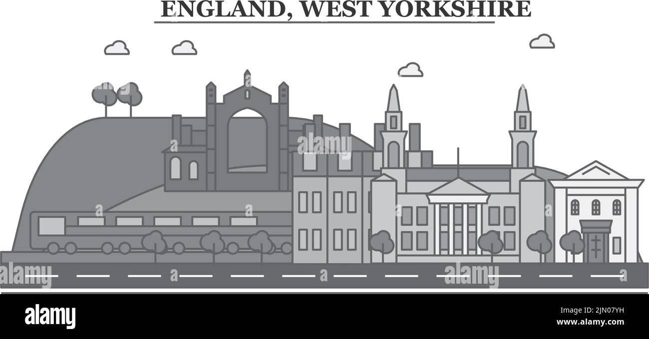 Royaume-Uni, West Yorkshire City Skyline illustration vectorielle isolée, icônes Illustration de Vecteur