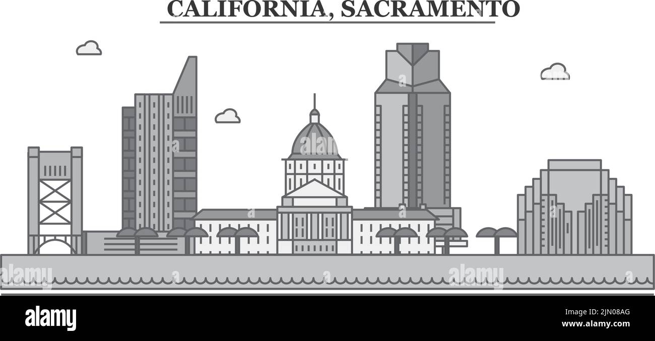 Etats-Unis, ville de Sacramento, illustration vectorielle isolée, icônes Illustration de Vecteur
