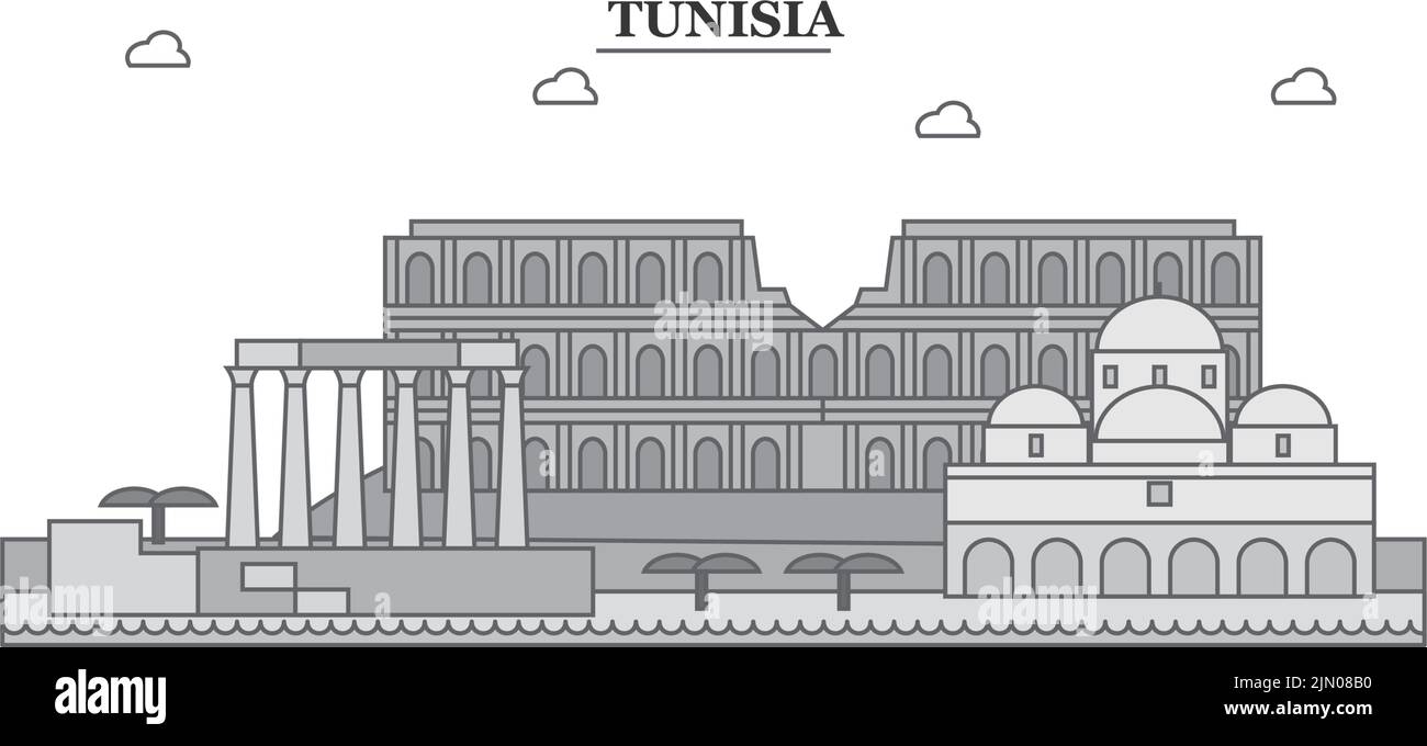 Tunisie ville horizon illustration vectorielle isolée, icônes Illustration de Vecteur