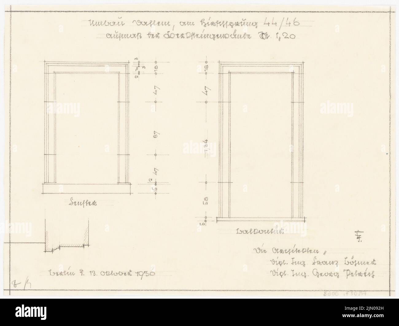 Böhmer Franz (1907-1943), Haus Darré à Berlin-Dahlem (13 octobre 1936) : porte-fenêtre et balcon. Crayon sur transparent, 24,7 x 33 cm (y compris les bords de balayage) Böhmer & Petrich : Haus Darré, Berlin-Dahlem. Umbau Banque D'Images