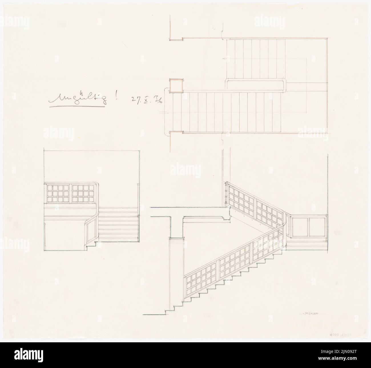 Böhmer Franz (1907-1943), Haus Darré à Berlin-Dahlem (27 octobre 1936): Escaliers 1:20. Crayon, crayon de couleur sur transparent, 64,5 x 69,9 cm (y compris les bords du scan) Böhmer & Petrich : Haus Darré, Berlin-Dahlem. Umbau Banque D'Images