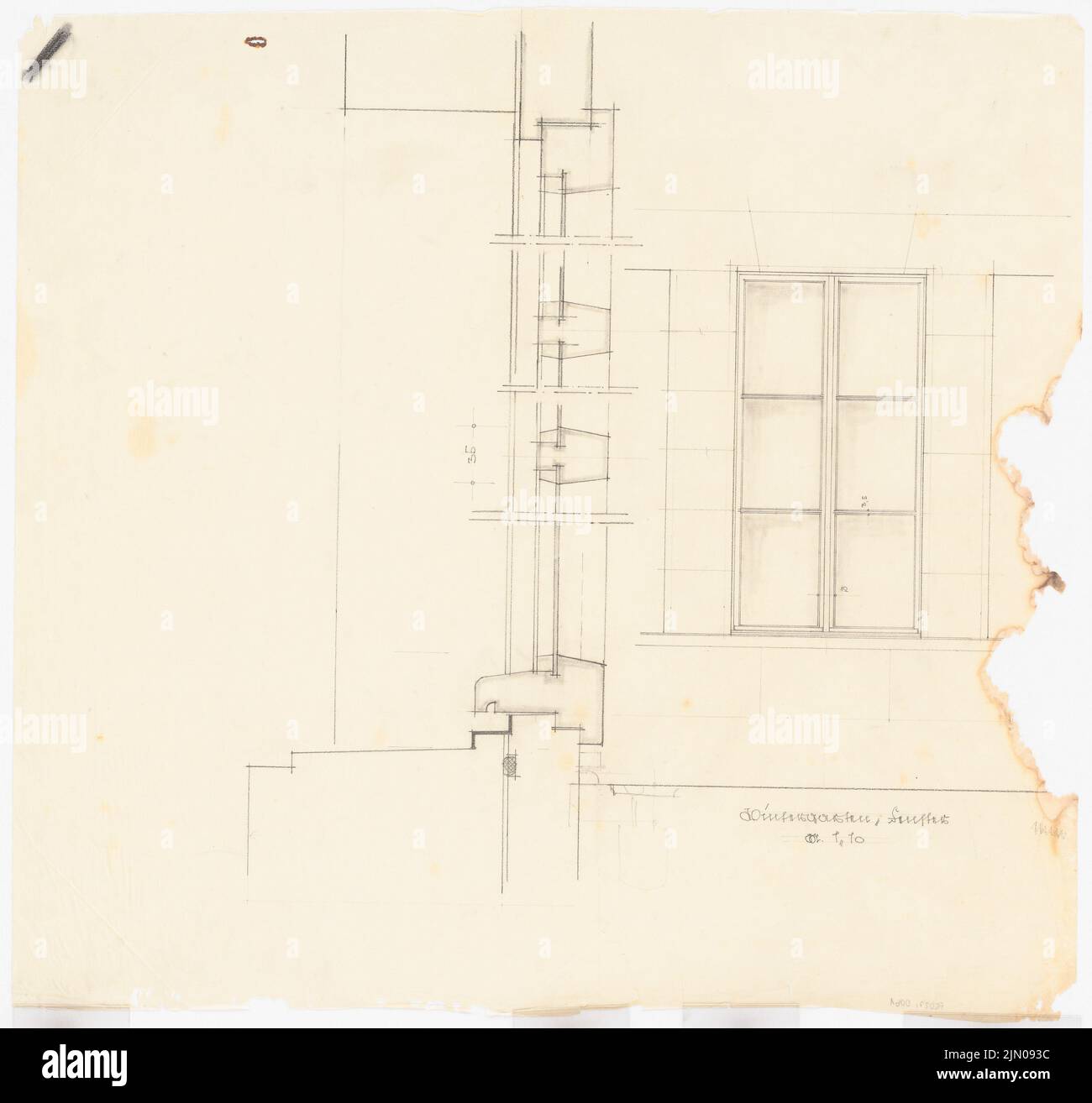 Böhmer Franz (1907-1943), Haus Darré à Berlin-Dahlem (1936-1936) : fenêtre Wintergarten 1:10. Crayon sur transparent, 72,1 x 76,6 cm (y compris les bords de balayage) Böhmer & Petrich : Haus Darré, Berlin-Dahlem. Umbau Banque D'Images