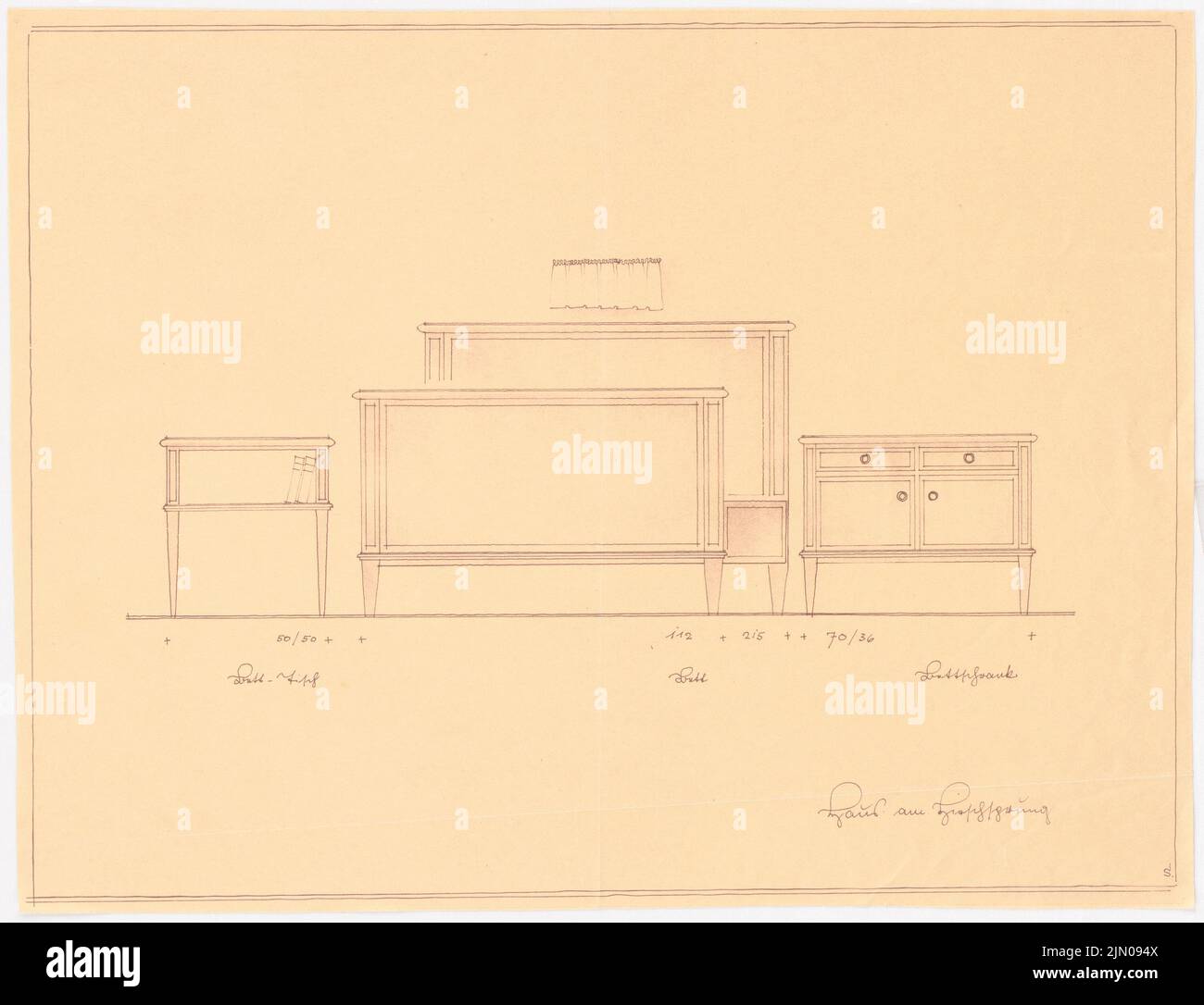 Böhmer Franz (1907-1943), Haus Darré à Berlin-Dahlem (1936-1936): Table de chevet, lit, armoire de nuit. Rupture de lumière sur papier, 28,5 x 37,1 cm (y compris les bords de balayage) Böhmer & Petrich : Haus Darré, Berlin-Dahlem. Umbau Banque D'Images