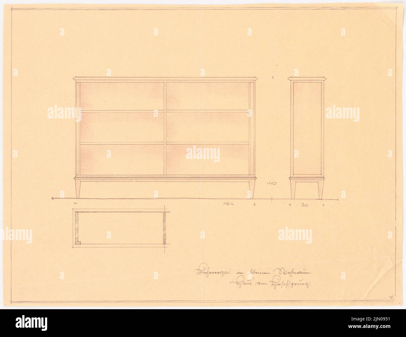 Böhmer Franz (1907-1943), Haus Darré à Berlin-Dahlem (1936-1936): Petite bibliothèque d'espace de vie. Rupture de lumière sur papier, 28,1 x 37 cm (y compris les bords de balayage) Böhmer & Petrich : Haus Darré, Berlin-Dahlem. Umbau Banque D'Images