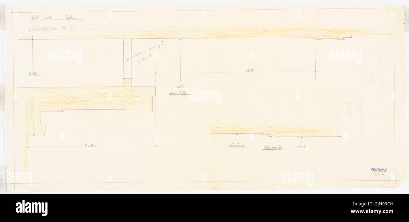 Böhmer Franz (1907-1943), Haus Darré à Berlin-Dahlem (1936-1936): Halle Deckengesims 1: 1. Crayon, crayon de couleur sur transparent, 60,5 x 127 cm (y compris les bords du scan) Böhmer & Petrich : Haus Darré, Berlin-Dahlem. Umbau Banque D'Images