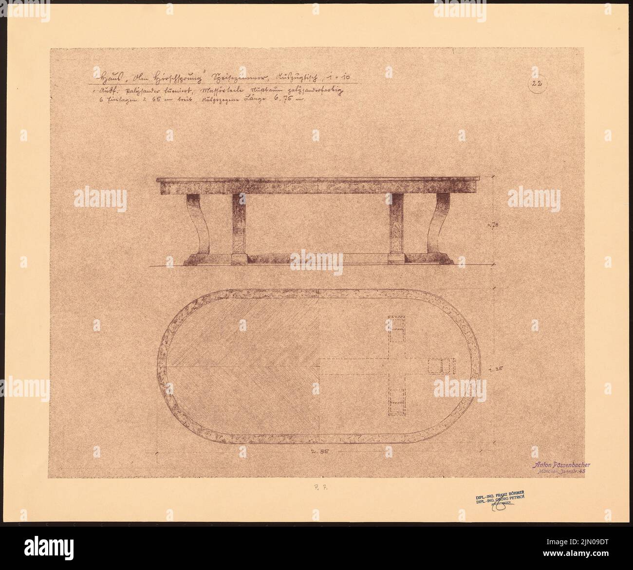 Böhmer Franz (1907-1943), Haus Darré à Berlin-Dahlem (1936-1936): Salle de table 1:10. Rupture de lumière sur papier, 46,3 x 55,6 cm (y compris les bords de balayage) Böhmer & Petrich : Haus Darré, Berlin-Dahlem. Umbau Banque D'Images