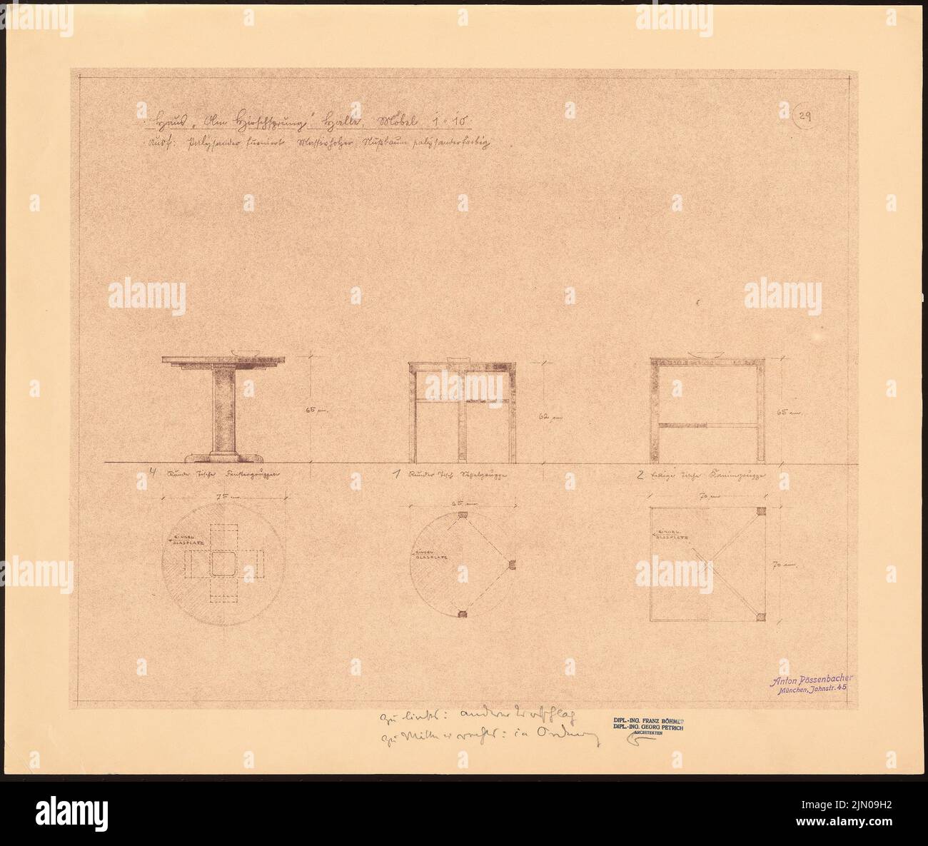 Böhmer Franz (1907-1943), Haus Darré à Berlin-Dahlem (1936-1936): 2 tables rondes et table carrée Halle 1:10. Rupture de lumière sur papier, 47,6 x 56,5 cm (y compris les bords de balayage) Böhmer & Petrich : Haus Darré, Berlin-Dahlem. Umbau Banque D'Images