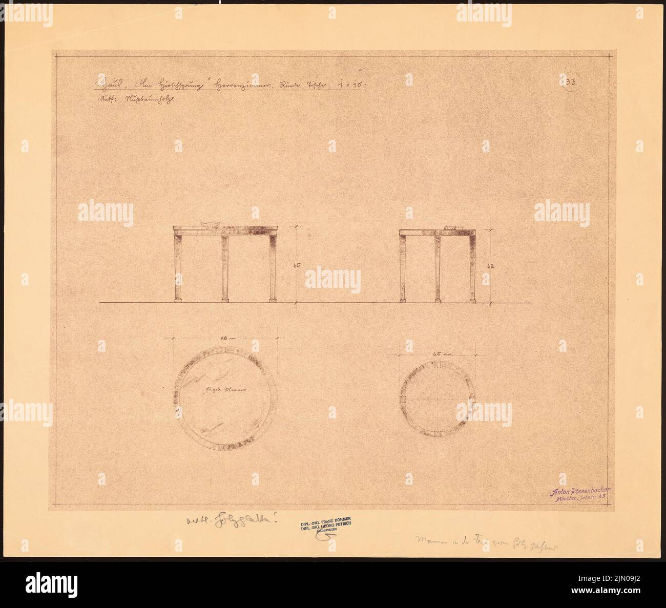 Böhmer Franz (1907-1943), Haus Darré à Berlin-Dahlem (1936-1936): Table ronde salle des hommes 1:10. Rupture de lumière sur papier, 47,7 x 56,4 cm (y compris les bords de balayage) Böhmer & Petrich : Haus Darré, Berlin-Dahlem. Umbau Banque D'Images