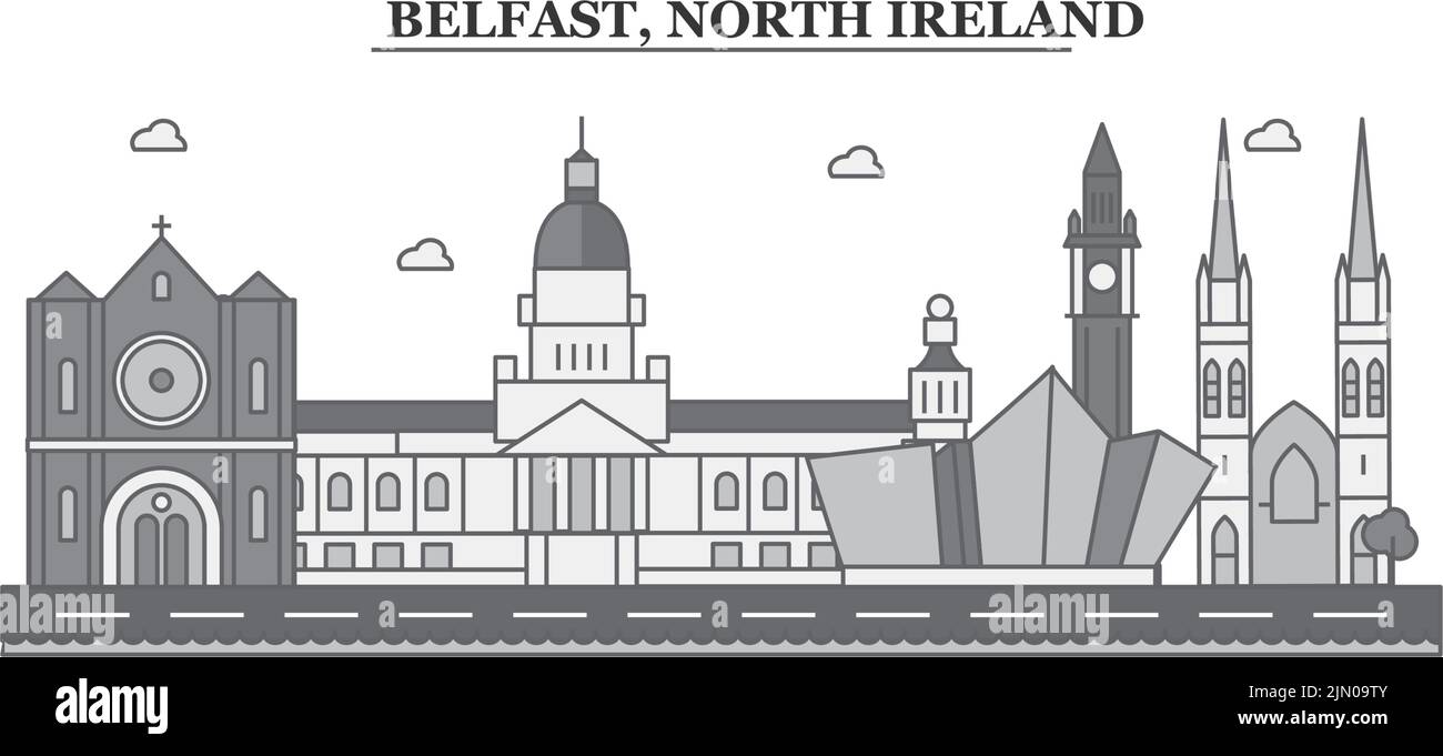 Royaume-Uni, ville de Belfast illustration vectorielle isolée, icônes Illustration de Vecteur