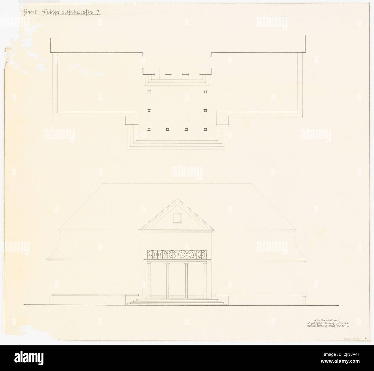 Böhmer Franz (1907-1943), immeuble résidentiel d'Ompteda à Berlin-Dahlem. Conversion (1937-1937): Terrasse: Plan d'étage, vue. Crayon sur transparent, 69,8 x 75,6 cm (y compris les bords de balayage) Böhmer & Petrich : Wohnhaus Ompteda, Berlin-Dahlem. Umbau Banque D'Images