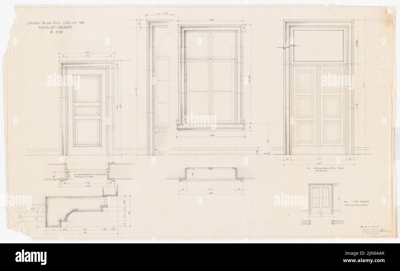 Böhmer Franz (1907-1943), Foreign Office à Berlin-Mitte (06.09.1940): Marble Details 1:10. Crayon sur transparent, 64,2 x 105,4 cm (y compris les bords de balayage) Böhmer & Petrich : Auswärtiges Amt, Berlin-Mitte. Umbau Banque D'Images