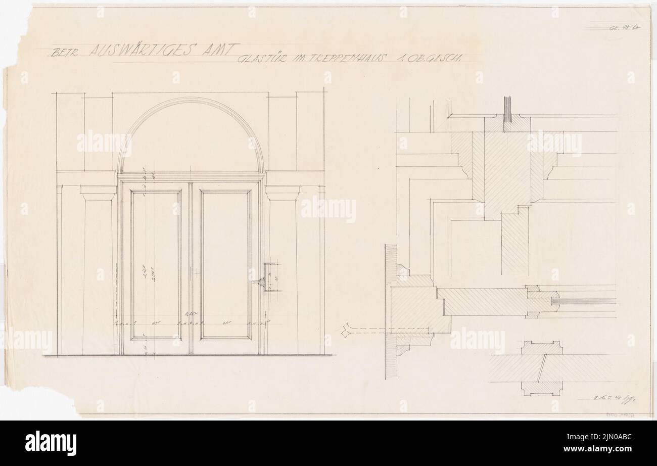 Böhmer Franz (1907-1943), Foreign Office à Berlin-Mitte (16 juillet 1940): Porte en verre dans l'escalier 1st crayon sur transparent, 61,6 x 96,3 cm (y compris les bords de balayage) Böhmer & Petrich : Auswärtiges Amt, Berlin-Mitte. Umbau Banque D'Images