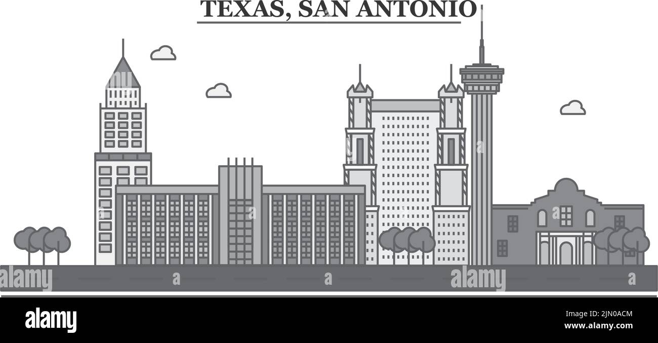 Etats-Unis, San Antonio ville horizon illustration vectorielle isolée, icônes Illustration de Vecteur