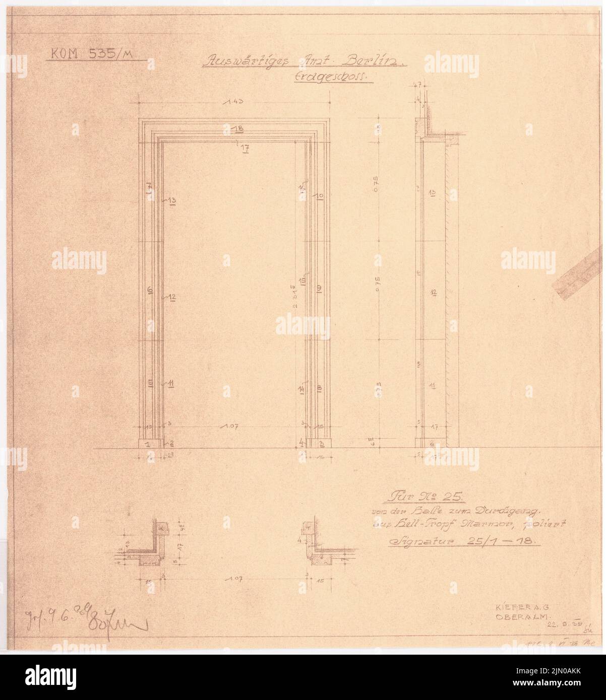 Böhmer Franz (1907-1943), Foreign Office à Berlin-Mitte (22 mai 1939): Encadrement de porte n° 25. Rupture légère sur papier, 49,2 x 45,5 cm (y compris les bords de balayage) Böhmer & Petrich : Auswärtiges Amt, Berlin-Mitte. Umbau Banque D'Images