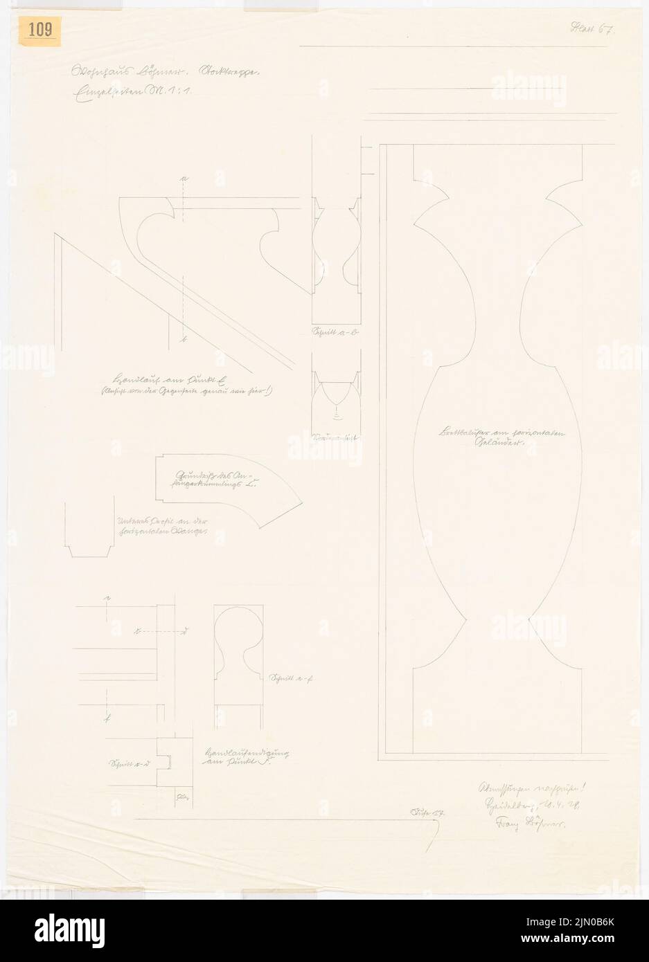 Böhmer Franz (1907-1943), maison unifamiliale Böhmer à Heidelberg (10 avril 1928): Escaliers Haupt: Détails de la grille 1: 1. Crayon sur papier, 100,7 x 72,7 cm (y compris les bords de numérisation) Böhmer Franz (1907-1943): Wohnhaus Böhmer, Heidelberg Banque D'Images