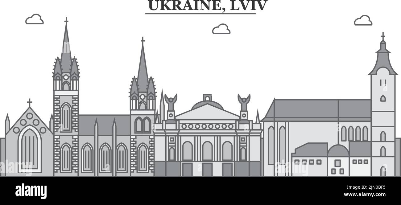 Ukraine, Lviv ville horizon illustration vectorielle isolée, icônes Illustration de Vecteur