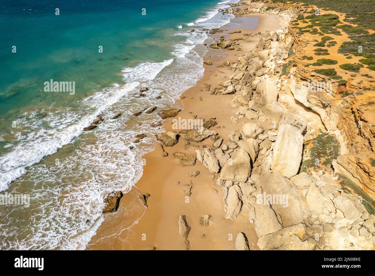 Blick über die Strandbuchten Calas de Roche, Conil de la Frontera, Costa de la Luz, Andalusien, Espagnol | vue sur les baies de Calas de Roche, Conil Banque D'Images
