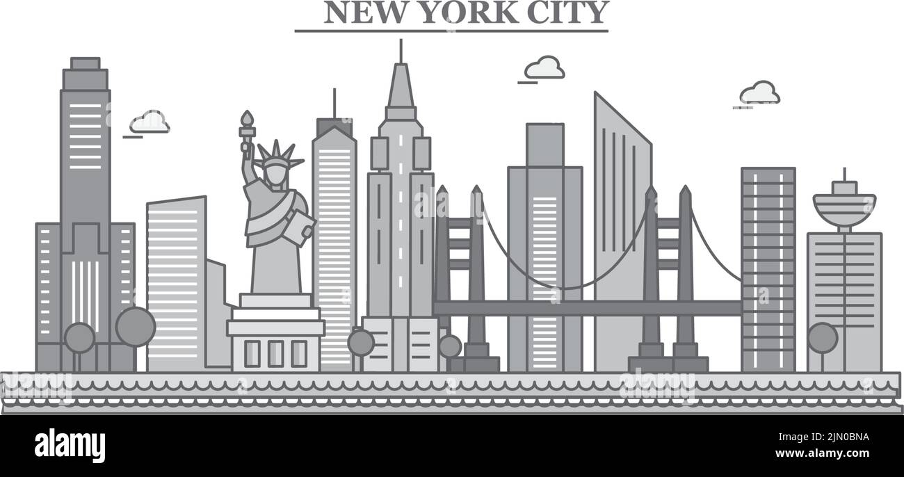 États-Unis, New York ville horizon illustration vectorielle isolée, icônes Illustration de Vecteur