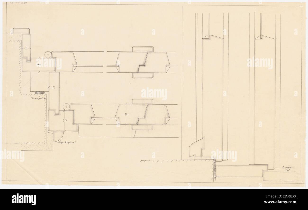 Böhmer Franz (1907-1943), immeuble résidentiel Boelicke à Berlin-Nikolassee (1934-1934): Encadrement de porte: Coupe détaillée. Crayon sur transparent, 44,8 x 73,1 cm (y compris les bords du scan) Böhmer & Petrich : Wohnhaus Boelicke, Berlin-Nikolassee Banque D'Images