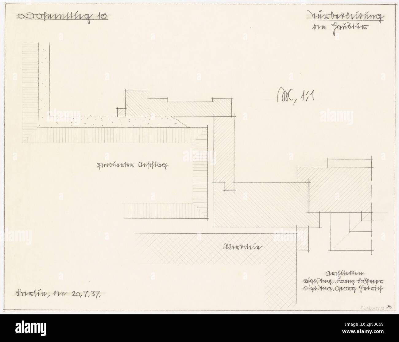 Böhmer Franz (1907-1943), Haus Herz à Berlin-Zehlendorf. Conversion à Haus Himmler (20 juillet 1937): Revêtement de porte de la porte avant 1: 1. Crayon, 41,4 x 52,5 cm (avec bords de balayage) Böhmer & Petrich : Haus Herz, Berlin-Dahlem. Umbau zu Haus Himmler Banque D'Images