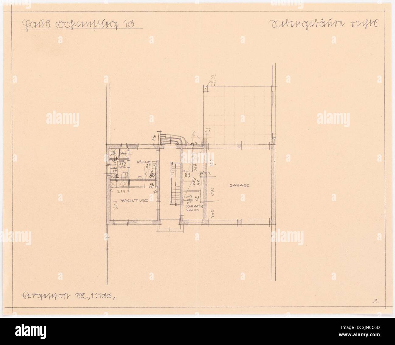 Böhmer Franz (1907-1943), Haus Herz à Berlin-Zehlendorf. Conversion à Haus Himmler (1937-1937): Bâtiment extérieur (à droite): Plan d'étage rez-de-chaussée 1: 100. Crayon sur papier, 31,8 x 39,4 cm (y compris les bords) Böhmer & Petrich : Haus Herz, Berlin-Dahlem. Umbau zu Haus Himmler Banque D'Images