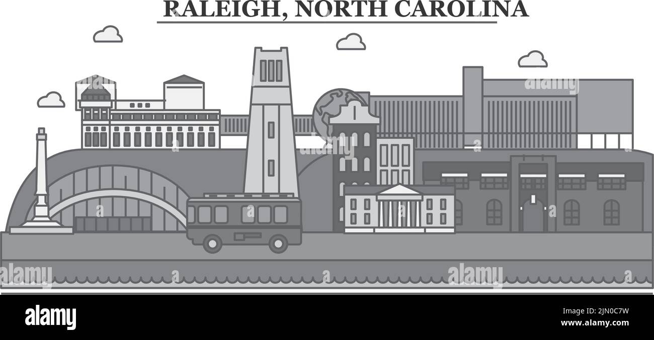 États-Unis, Raleigh ville Skyline illustration vectorielle isolée, icônes Illustration de Vecteur