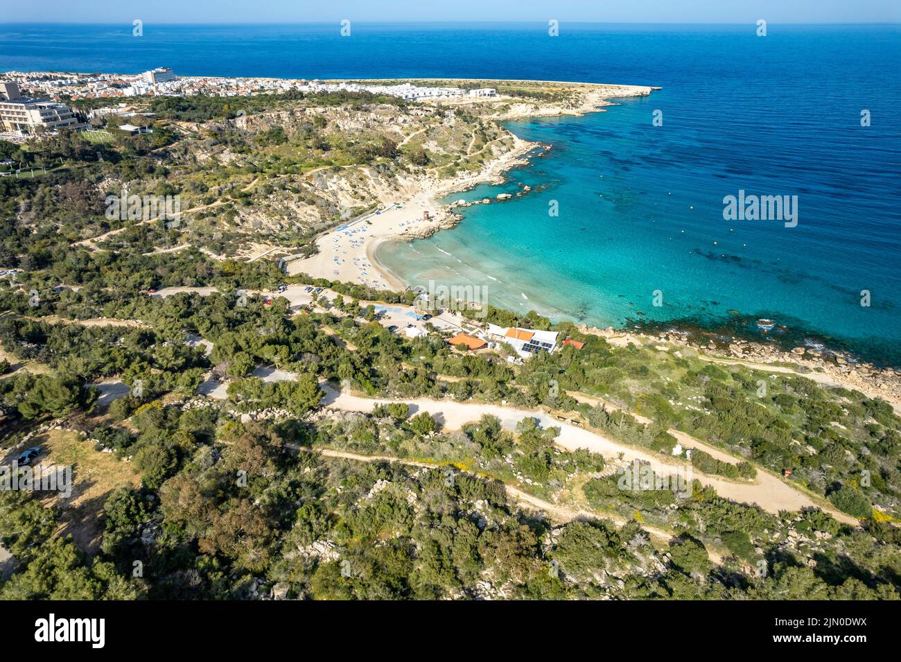 Plage de Konnos à Protaras aus der Luft gesehen, Zypern, Europa | vue aérienne de la plage de Konnos à Protaras, Chypre, Europe Banque D'Images