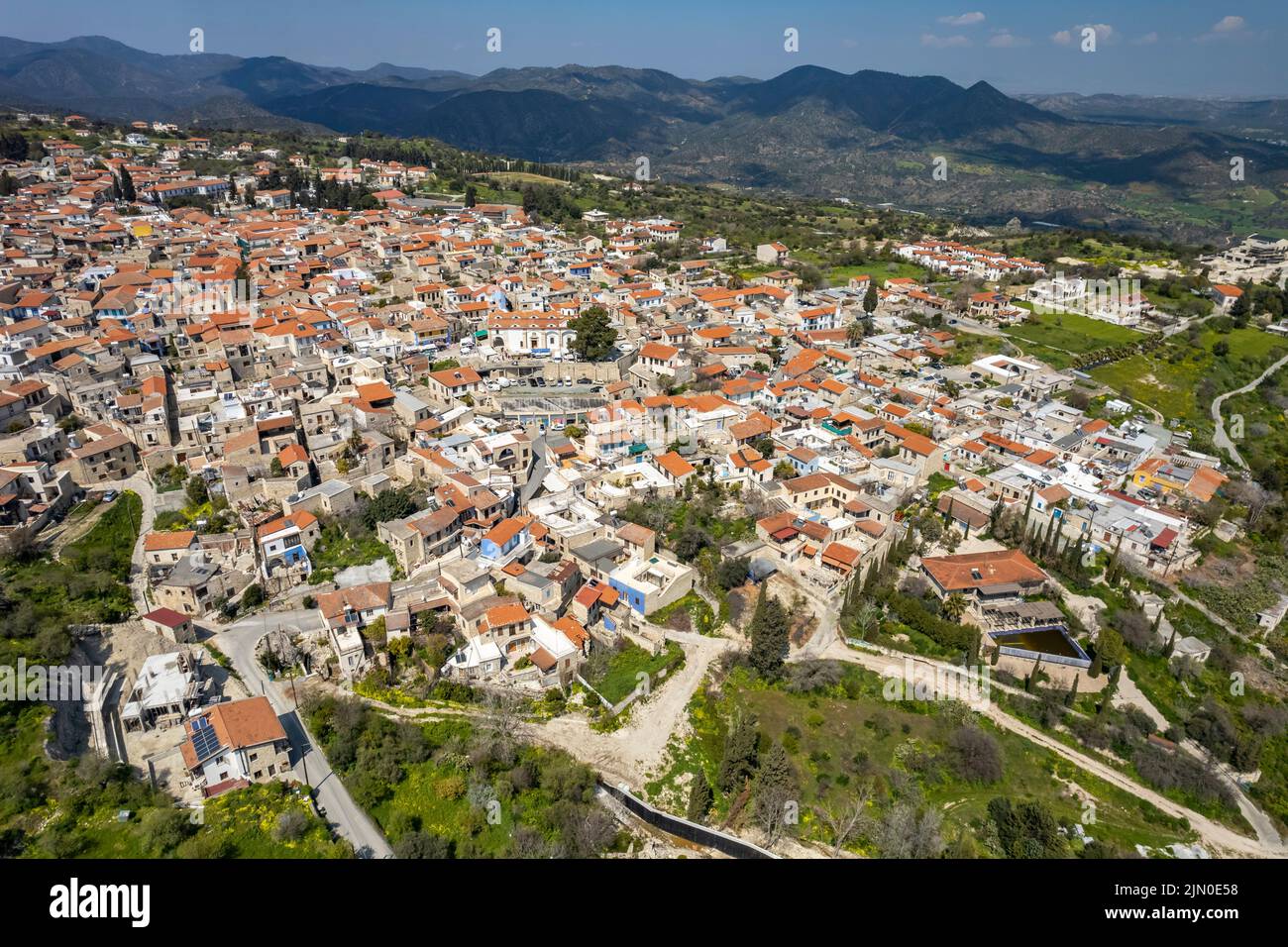 Stadtansicht Pano Lefkara aus der Luft gesehen, Zypern, Europa | vue aérienne de Pano Lefkara Cityscape, Chypre, Europe Banque D'Images