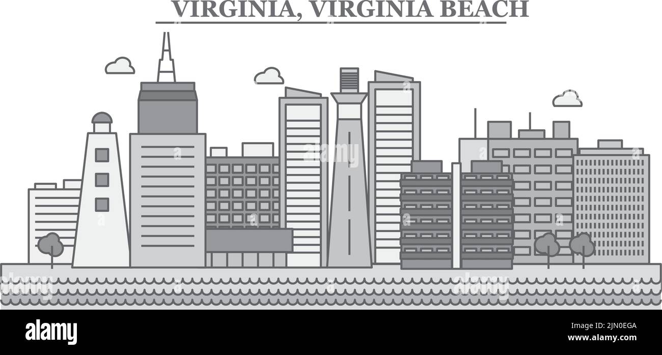 Etats-Unis, Virginia Beach ville Skyline illustration vectorielle isolée, icônes Illustration de Vecteur