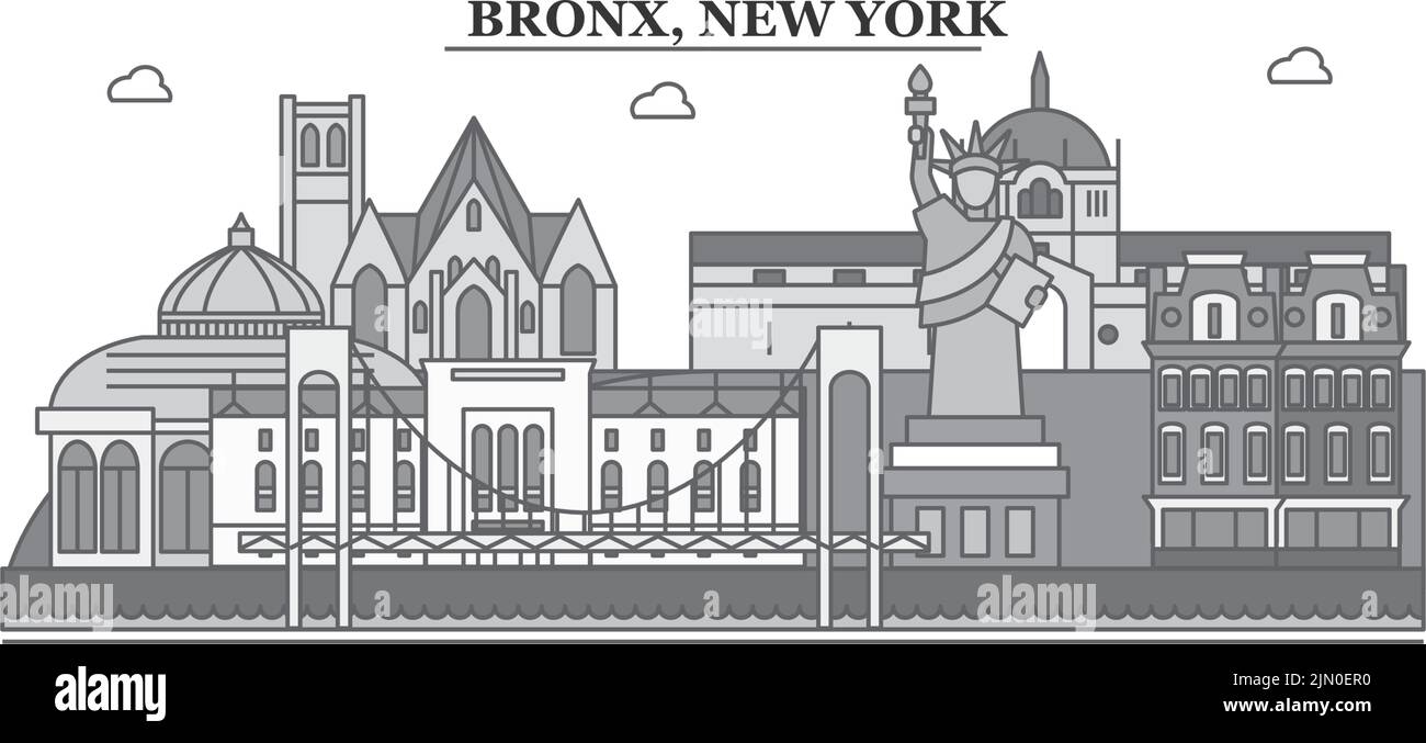 États-Unis, New York, vue sur la ville du Bronx illustration vectorielle isolée, icônes Illustration de Vecteur