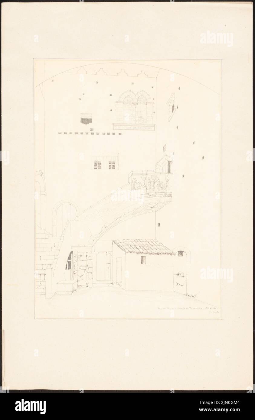 Koch Friedrich (1828-1922), études de voyage en Sicile 1851-53 (30 mai 1852): Taormina: Palazzo Corvajo (vue de la cour). Crayon sur papier, 51,1 x 33,2 cm (y compris les bords du scan) Koch Friedrich (1828-1922): Reisestudien aus Sizilien 1851-53 Banque D'Images