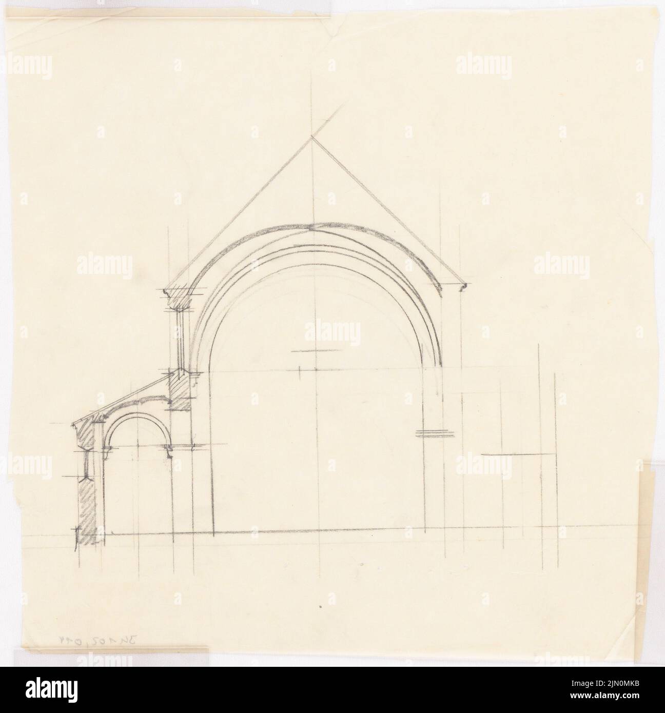 Klomp Johannes Franziskus (1865-1946), St. Margaretha, Ramsbeck. Extension (1911) : coupe transversale. Crayon sur transparent, 27 x 26,9 cm (y compris les bords de balayage) Klomp Johannes Franziskus (1865-1946): St. Margaretha, Ramsbeck. Erweiterung Banque D'Images