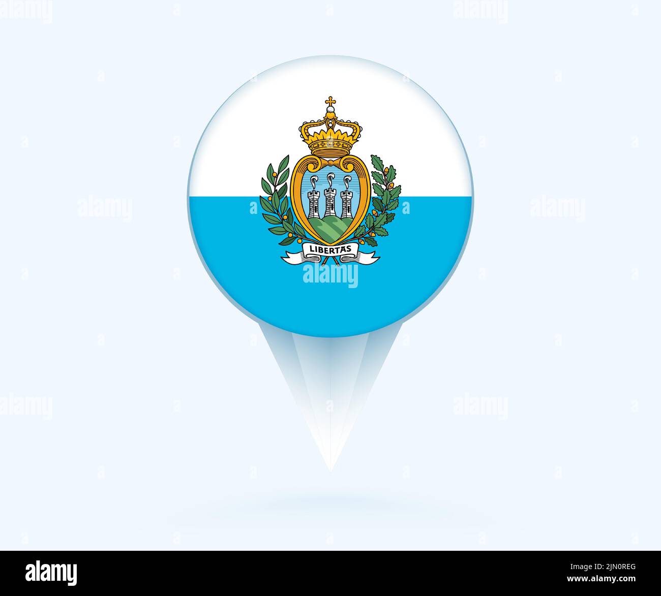Pointeur de carte avec drapeau de Saint-Marin. Drapeau vectoriel sur fond bleu. Illustration de Vecteur
