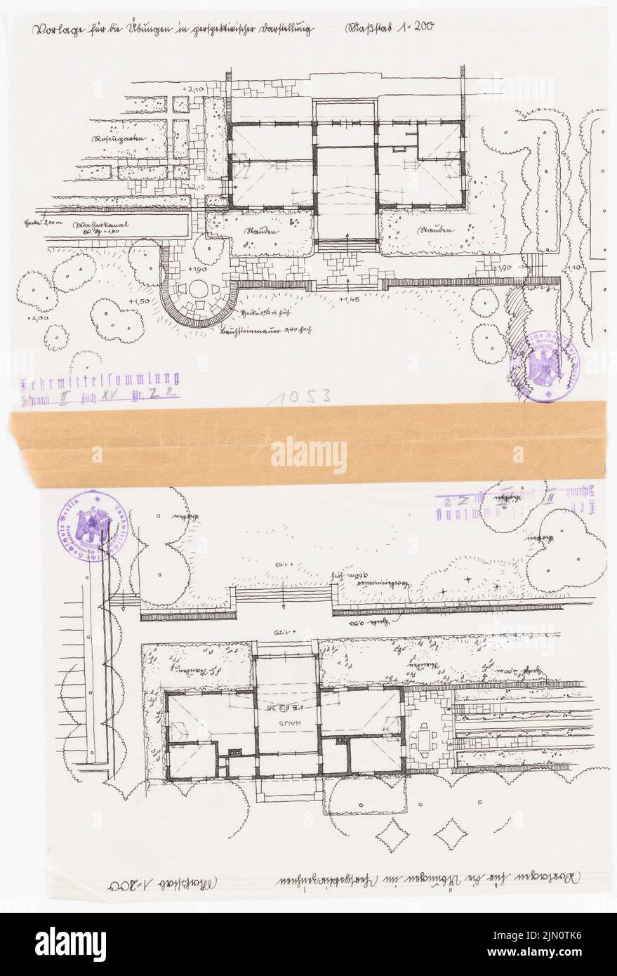 N.N., dessins de jardin (sans date): Plans d'étage 1: 200. Encre sur papier, 45,9 x 31 cm (y compris les bords de numérisation) N. : Gartenentwürfe Banque D'Images