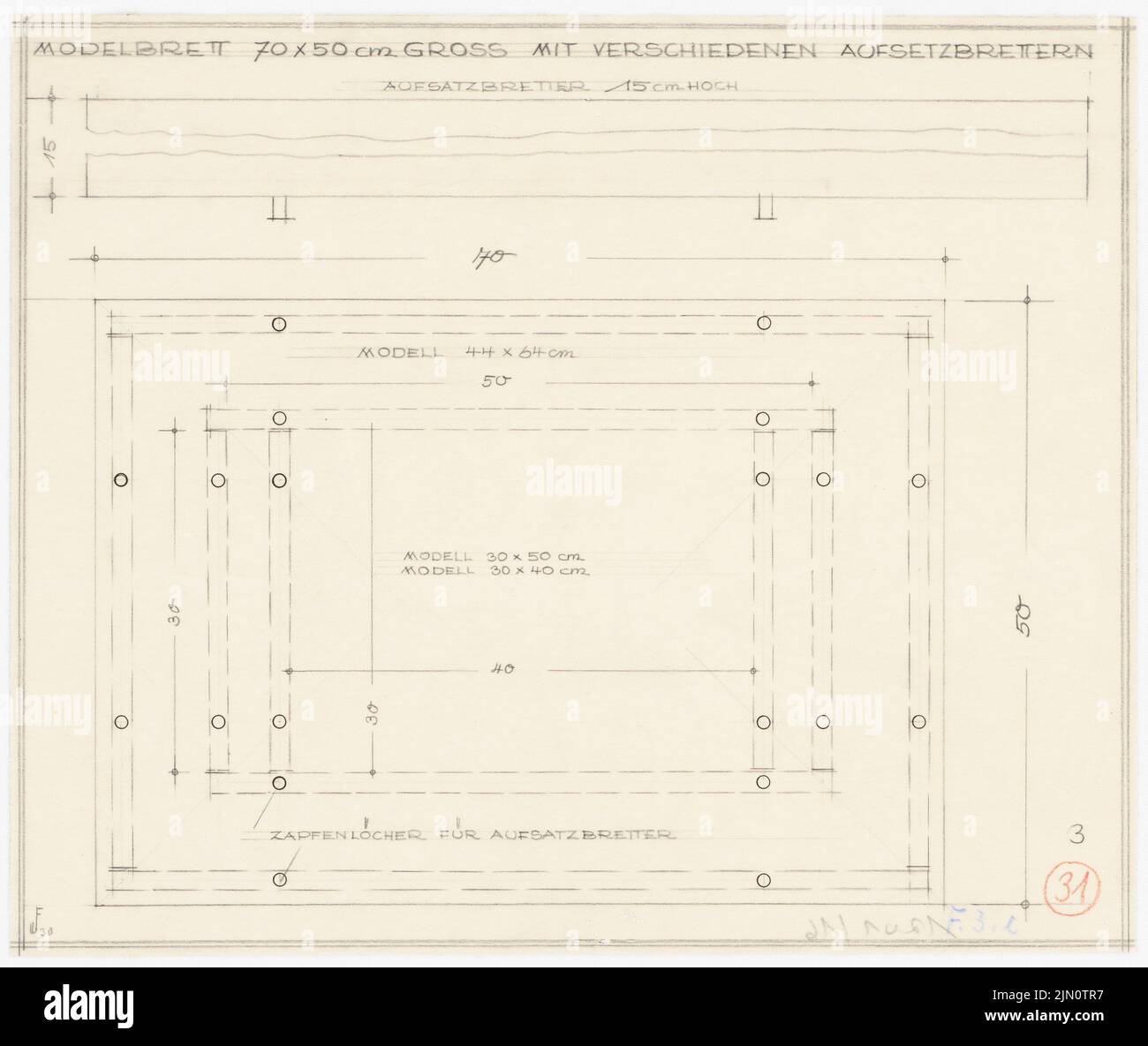 N.N., carte modèle (sans dat.) : vue, coupe. Crayon sur papier, 31,9 x 37,8 cm (y compris les bords de numérisation) N. : Modelbrett Banque D'Images