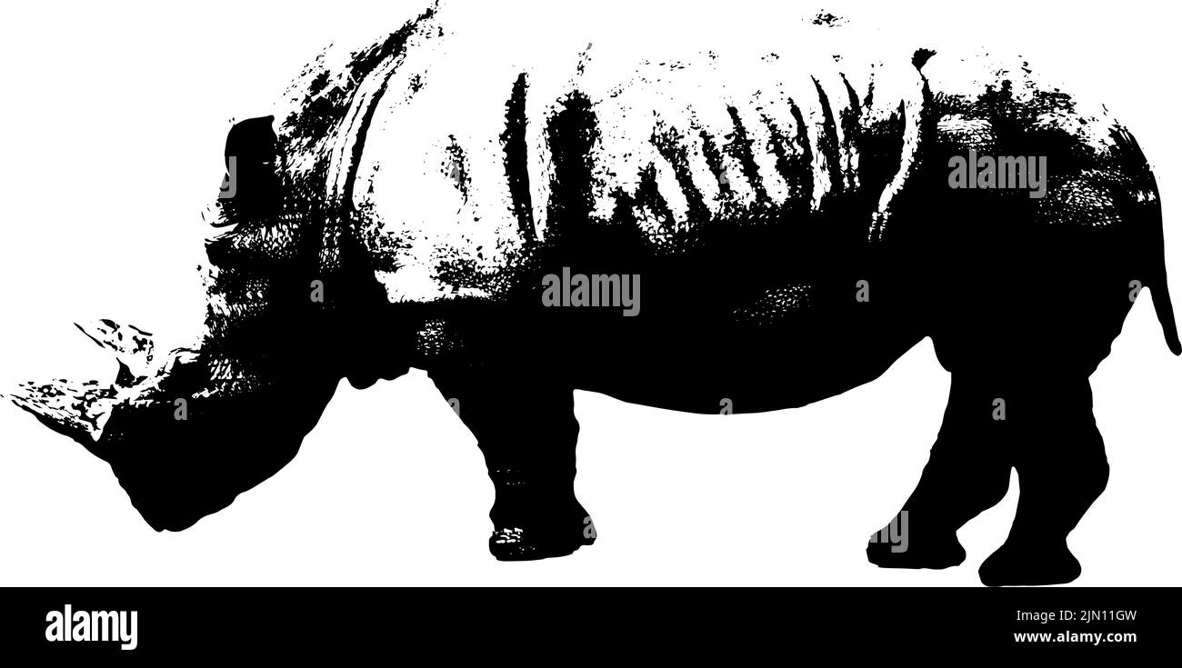 RHINOCEROS illusion optique pour les logos et à imprimer sur le merchandising. Timbre imprimé chemise sur le thème des animaux sauvages. Banque D'Images