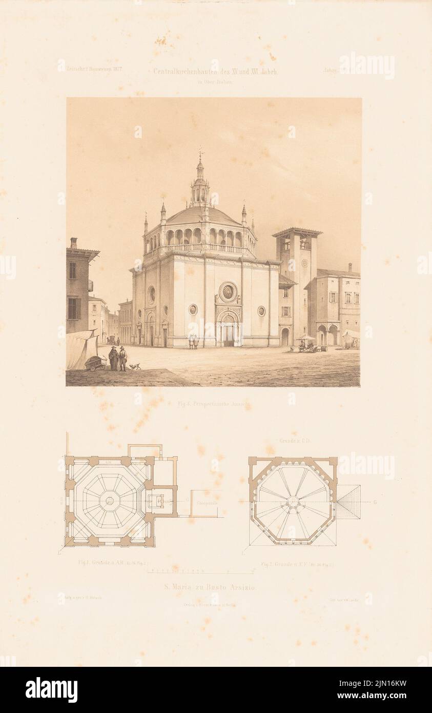 Strack Heinrich (1841-1912), S. Maria, Busto Arsizio. (De : Atlas au magazine for Building, éd. V.F. Endell, né le 27, 1877.) (1877-1877): Grundrisse, point de vue. Lithographie colorée sur papier, 45,6 x 29,6 cm (y compris les bords de balayage) Strack Heinrich (1841-1912): S. Maria, Busto Arsizio. (AUS: Atlas zur Zeitschrift für Bauwesen, hrsg. V. F. Endell, JG. 27, 1877) Banque D'Images