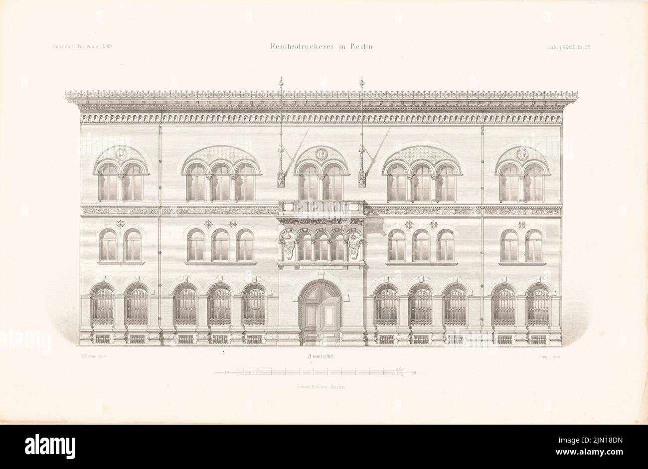 Busse Carl (1834-1896), imprimerie Reich, Berlin. (De : Atlas à la revue for Building, éd. V. Ministry of public Work, JG. 39, 1889) (1889-1889): Vue. Couture sur papier, 30 x 45,9 cm (y compris les bords de numérisation) bus Carl (1834-1896): Reichsdruckerei, Berlin. (AUS: Atlas zur Zeitschrift für Bauwesen, hrsg. V. Ministerium der öffentlichen Arbeiten, JG. 39, 1889) Banque D'Images