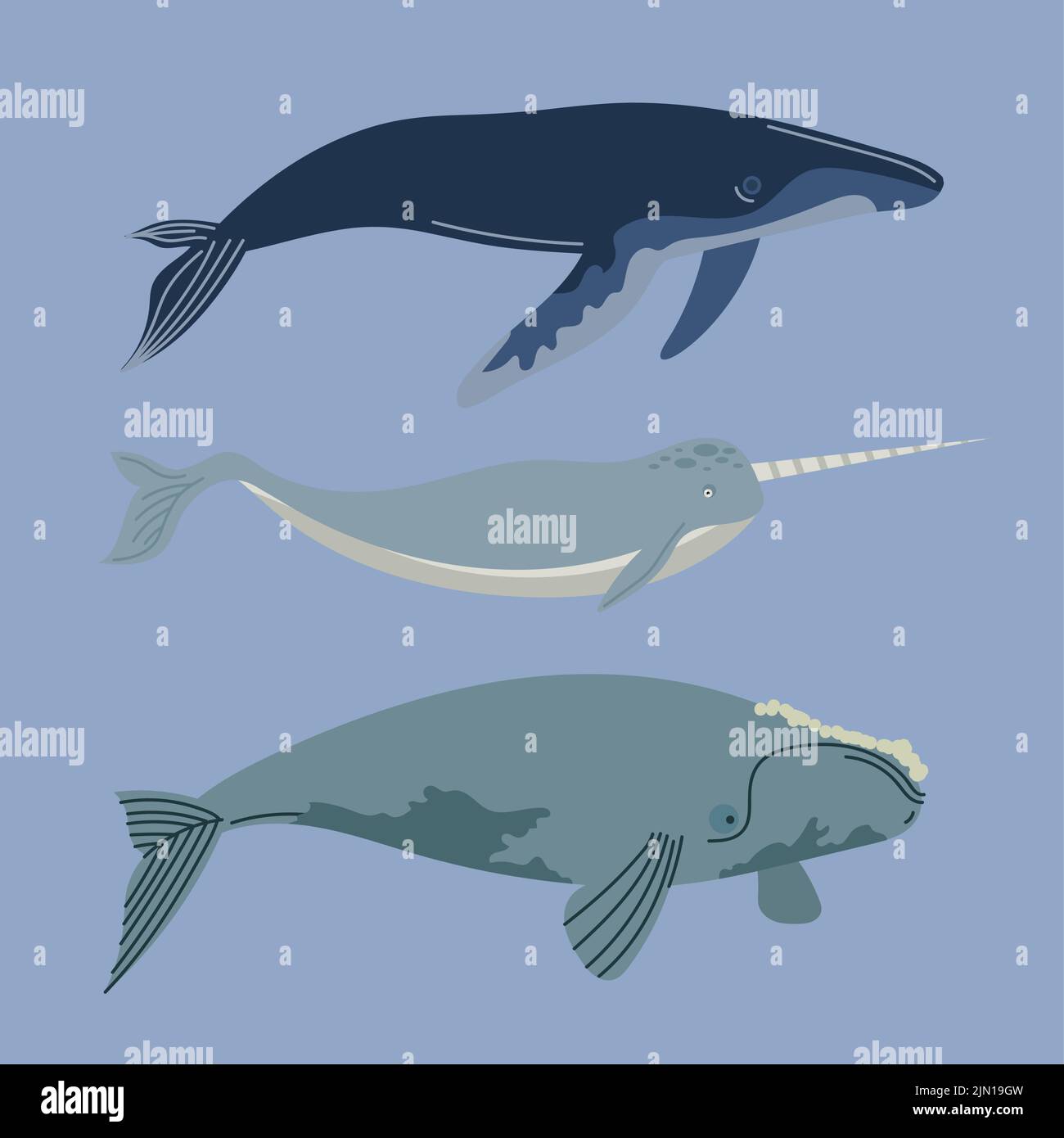 trois baleines font la mer et sont des icônes d'animaux Illustration de Vecteur