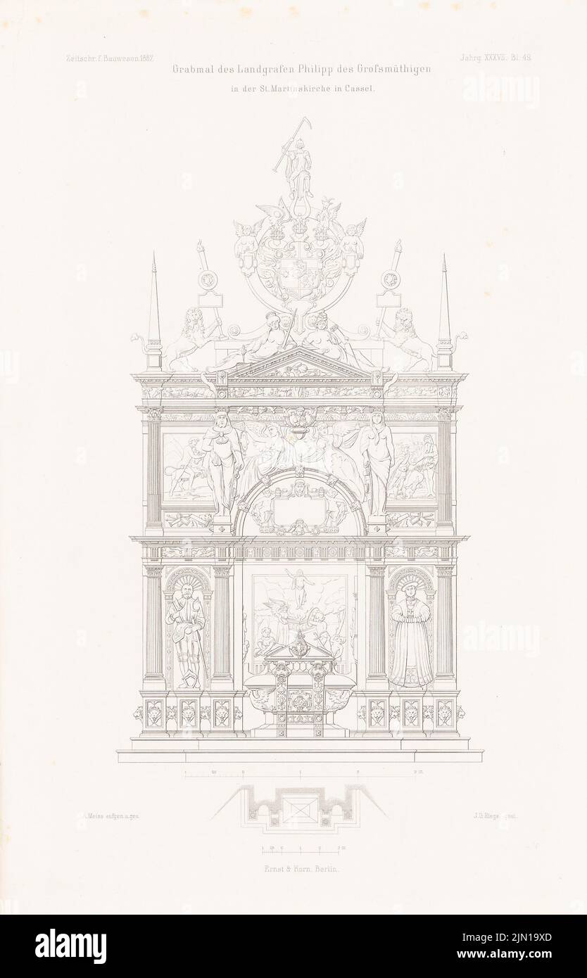 Meiss A., tombe de la Landgrave Philipp le Großmätigen dans la rue Martinskirche, Kassel. (De : Atlas au magazine for Building, éd. V.F. Endell, JG. 37, (1887-1887): plan d'étage, vue sur papier, 45,5 x 29,2 cm (incl Scan edges) Meiss A. : Grabmal des Landgrafen Philipp des Großmütigen in der St. Martinskirche, Kassel. (AUS: Atlas zur Zeitschrift für Bauwesen, hrsg. V. F. Endell, JG. 37, 1887) Banque D'Images
