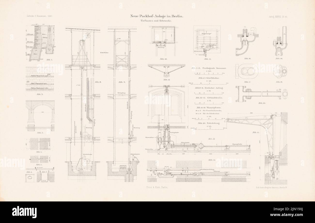 N.N., New Packhofanlage Berlin-Moabit. (De : Atlas au magazine for Building, éd. V.F. Endell, JG. 37, 1887) (1887-1887): Détails. Lithographie sur papier, 29,5 x 46 cm (y compris les bords de balayage) Wolff Fritz (1847-1921): Neue Packhofanlage, Berlin-Moabit. (AUS: Atlas zur Zeitschrift für Bauwesen, hrsg. V. F. Endell, JG. 37, 1887) Banque D'Images